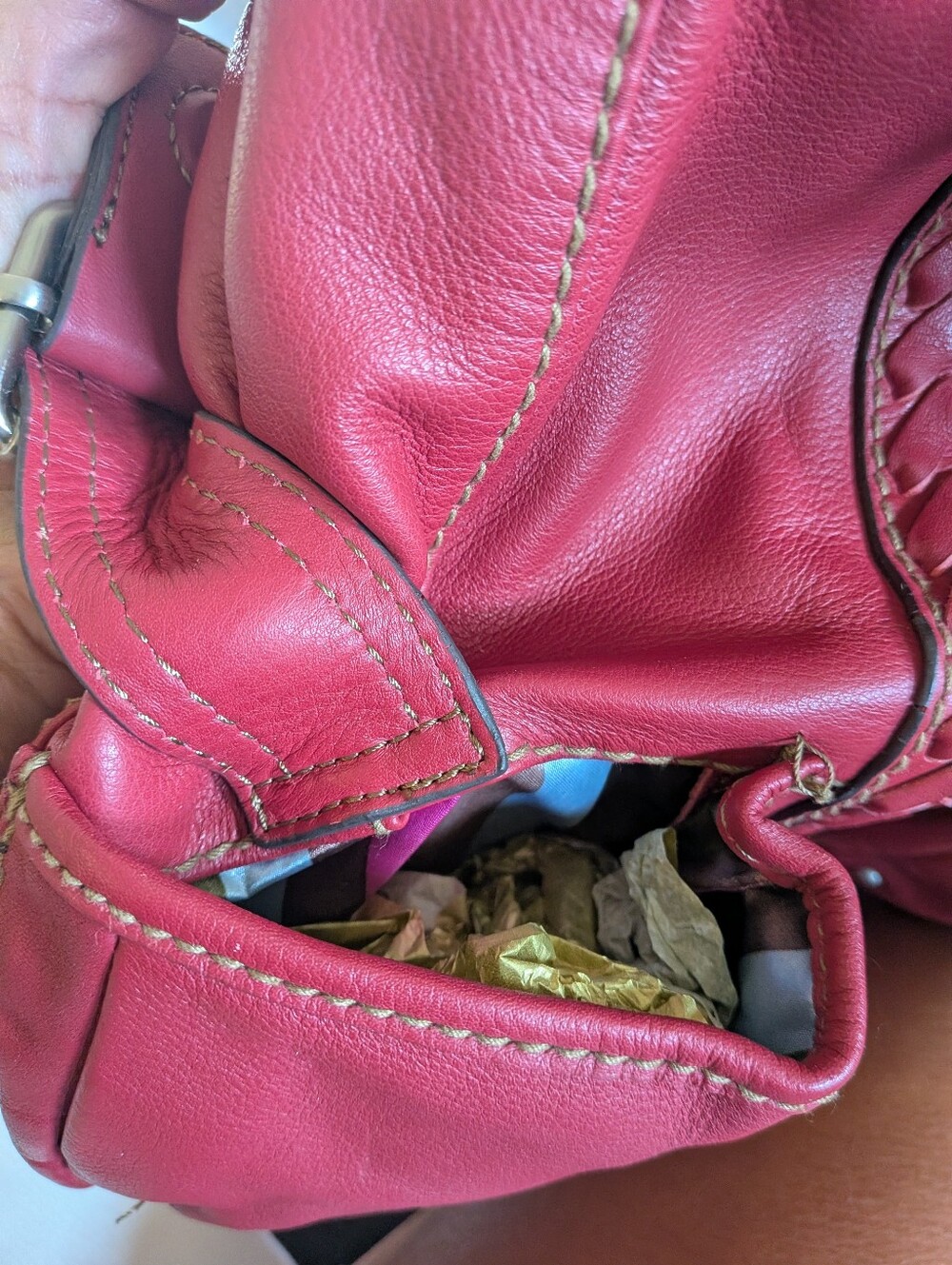 Tignanello Red Leather Shoulder Bag Hobo Braided Detail - Picture 7 of 12